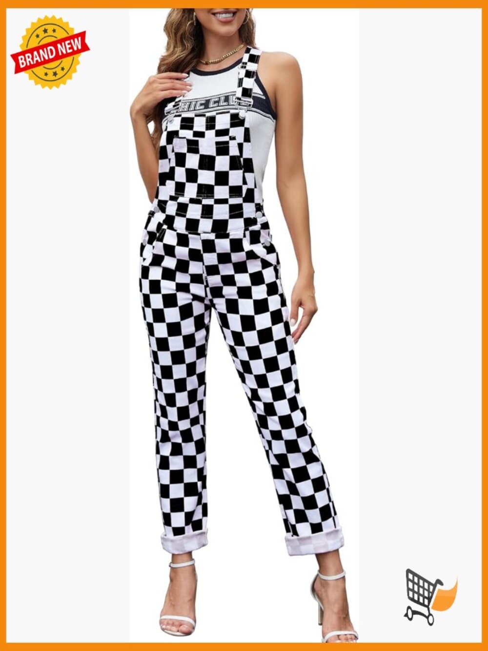 Checkered Overalls - Stretch Denim Jumpsuit Bib Coveralls